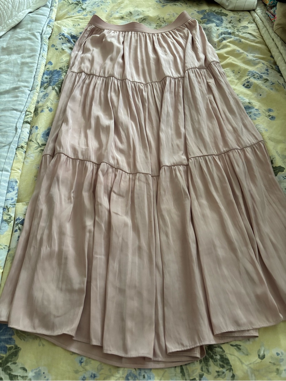 Joy Joy Blush Pink Tiered Midi Skirt